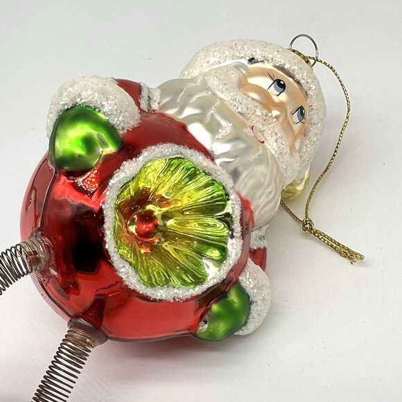 VTG Hand-Blown Glass Santa Ornament Ident Reflector Belly & Jiggly Spring Legs - Picture 8 of 11